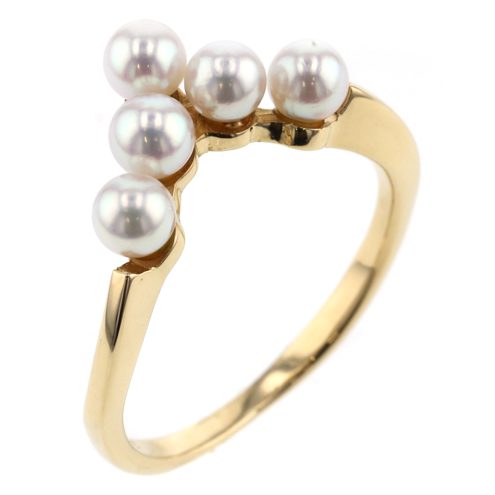 ミキモト MIKIMOTO 5P V字 リング・指輪 K18イエローゴールド/パール 激安特価特売 ミキモト K18 パール リング V字 リング