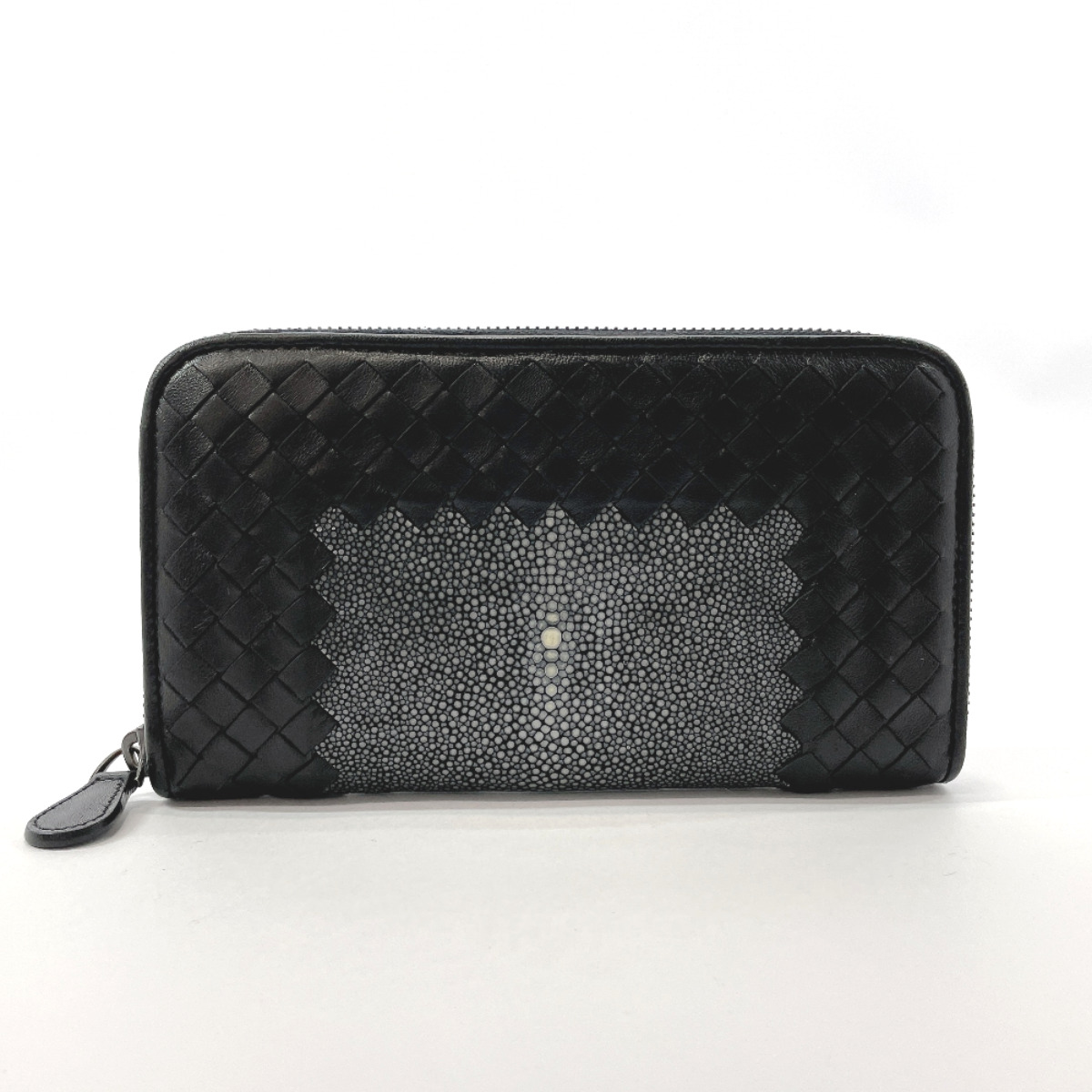 Bottegaveneta ボッテガヴェネタ 長財布 ラウンドファスナー イントレチャート カーフ ブラック 中古 メンズ ー ブラモ 欲しいブランド品がすぐ見つかる ネット通販サイト