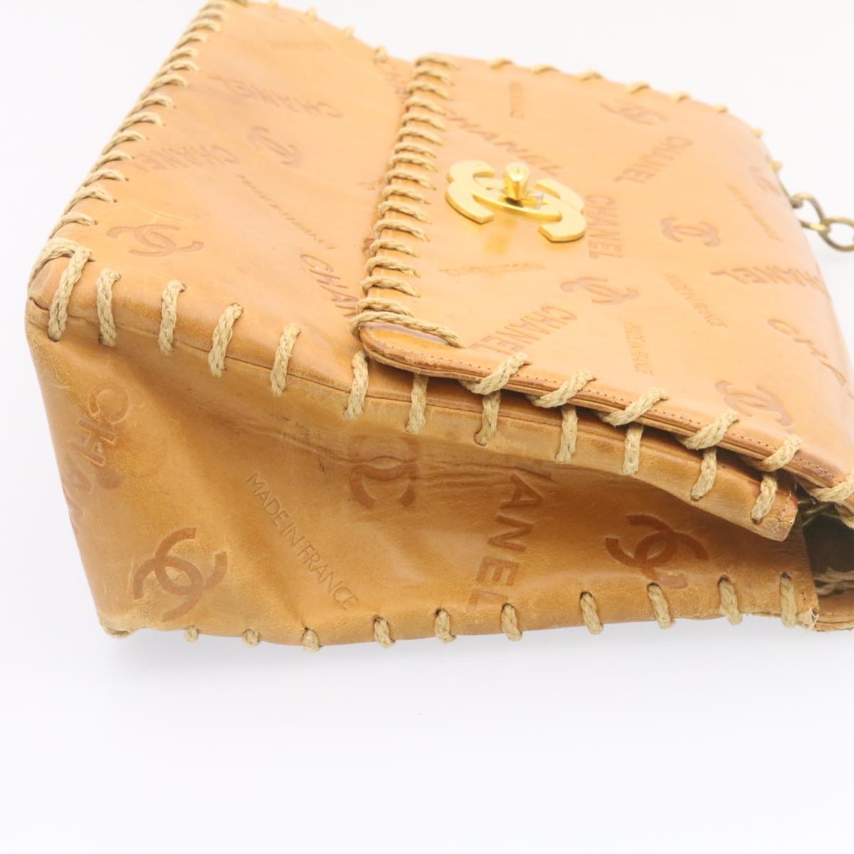CHANEL ヴィンテージゴールドレザーラップスカート 38 CHANEL VINTAGE 1988A MUSEUM LEATHER JACKET 14K GOLD CC